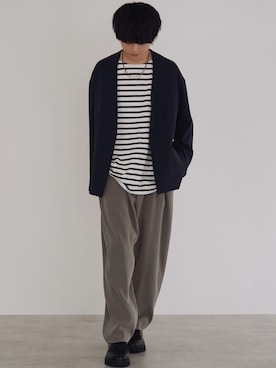 「ノーカラー」｜「アイテム（セットアップ）」を使った、げんじさん（メンズ・175cm）の秋コーディネート