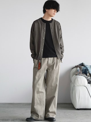 「WYM LIDNM（ウィム バイ リドム）のT/C CREW COMPACT CARDIGAN（カーディガン/ボレロ）」を使った、げんじさん（メンズ・175cm）の春コーディネート