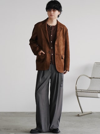 「WYM LIDNM(ウィム バイ リドム)のFAUX SUEDE TAILORED JACKET(テーラードジャケット)」を使った、げんじさん(メンズ・175cm)の秋コーディネート