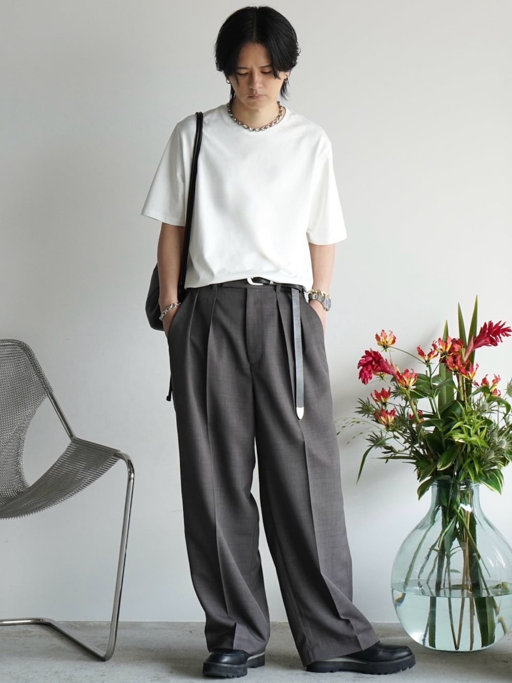 SEMI WIDE STRAIGHT WOOLY SLACKSを使った人気ファッション