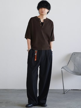 「アイテム（ニット/セーター）」を使った、げんじさん（メンズ・175cm）の春コーディネート