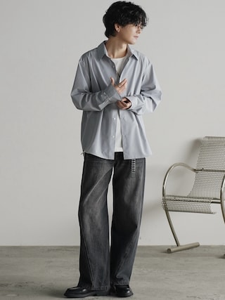 「WYM LIDNM(ウィム バイ リドム)のMICRO SPAN BASIC SHIRT(シャツ/ブラウス)」を使った、げんじさん(メンズ・175cm)の秋コーディネート