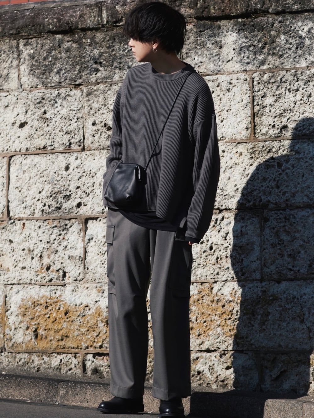 げんじさんの「OVERSIZED 7G AZE KNIT（LIDNM）」を使ったコーディネート