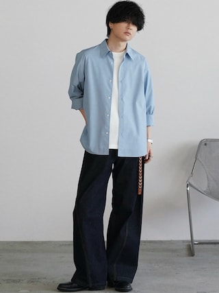 「WYM LIDNM（ウィム バイ リドム）のMICRO SPAN BASIC SHIRT（シャツ/ブラウス）」を使った、げんじさん（メンズ・175cm）の春コーディネート