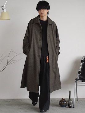 「アイテム（ステンカラーコート）」を使った、げんじさん（メンズ・175cm）の冬コーディネート