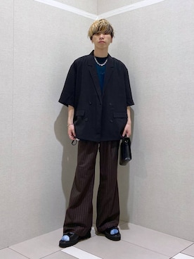 「アイテム（ソックス/靴下、ブルー系）」を使った、覇都さん（メンズ・162cm）の夏コーディネート