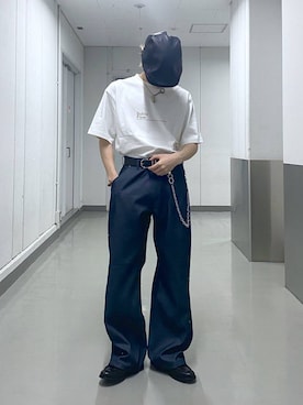 「RAGEBLUE（レイジブルー）のSynthetic Leather Classic Loafer/クラシックローファー（ローファー、ブラック系）」を使った、覇都さん（メンズ・162cm）の夏コーディネート