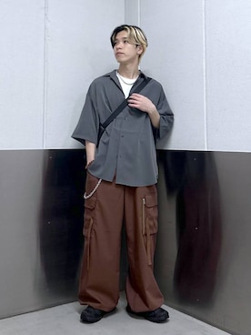 「RAGEBLUE（レイジブルー）の【LUXURY+EASY】＜接触冷感＞OVER SIZE DRAPE SHIRTS / ラグイージー オーバーサイズドレープシャツ（シャツ/ブラウス、グレー系）」を使った、覇都さん（メンズ・162cm）の春コーディネート