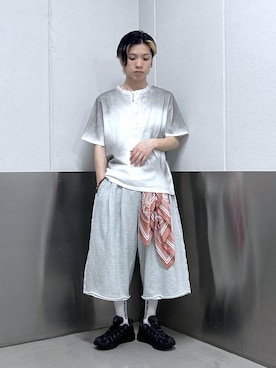 「RAGEBLUE（レイジブルー）のDouble Tuck Sweat Cut Off Half Pants/2タック/スウェットカットオフハーフパンツ（スウェットパンツ、グレー系）」を使った、覇都さん（メンズ・162cm）の夏コーディネート