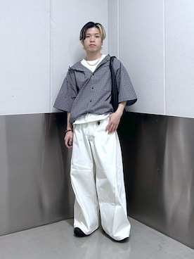 「RAGEBLUE（レイジブルー）のKarabiner Key Ring/カラビナ付きキーリング（キーホルダー、ゴールド系）」を使った、覇都さん（メンズ・162cm）の夏コーディネート