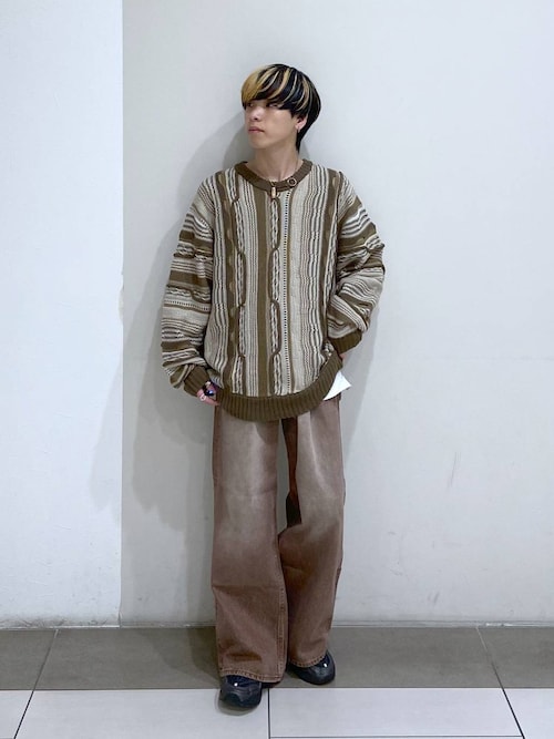 セール】3Dジャガード/オーバーサイズクルーネックニット（ニット