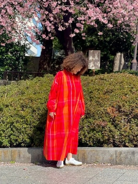 「ジャーマントレーナー」｜「アイテム（ワンピース/ドレス）」を使った、さゆるゆるさん（レディース・155cm）の春コーディネート
