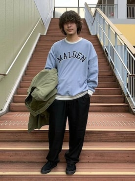 「春夏コーデ」｜「アイテム（モッズコート）」を使った、BEAMS HEART MENさん（メンズ・175cm）の冬コーディネート