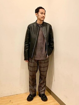 「BEAMS」｜「アイテム（ライダースジャケット）」を使った、BEAMS HEART MENさん（メンズ・175cm）の冬コーディネート