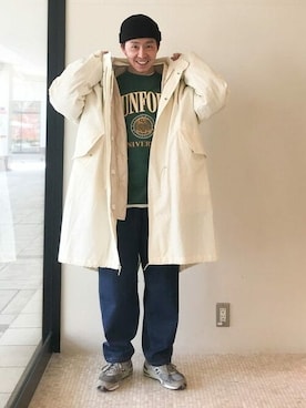 「春夏コーデ」｜「アイテム（モッズコート）」を使った、BEAMS HEART MENさん（メンズ・162cm）の冬コーディネート