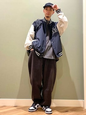 「BEAMS」｜「アイテム（スタジャン）」を使った、BEAMS HEART MENさん（メンズ・176cm）の秋コーディネート
