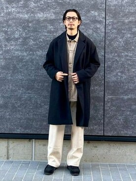BEAMS HEART ブラック チェスターコート　メンズL BEAMS HEARTのチェスターコートを使ったメンズ人気ファッション