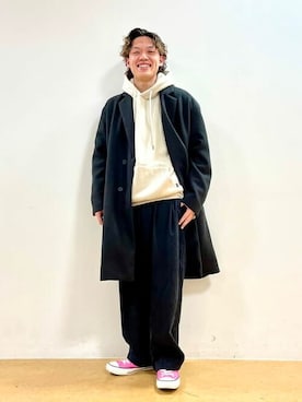 BEAMS HEART ブラック チェスターコート　メンズL BEAMS HEARTのチェスターコートを使ったメンズ人気ファッション