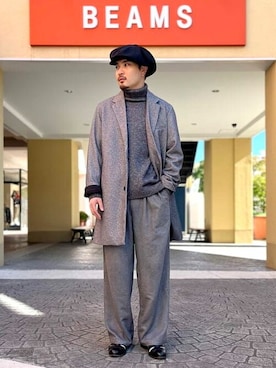 「アイテム（チェスターコート、その他）」を使った、BEAMS HEART MENさん（メンズ・177cm）の冬コーディネート