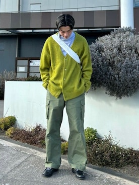 「アイテム（カーディガン/ボレロ）」を使った、BEAMS HEART MENさん（メンズ・180cm）の冬コーディネート