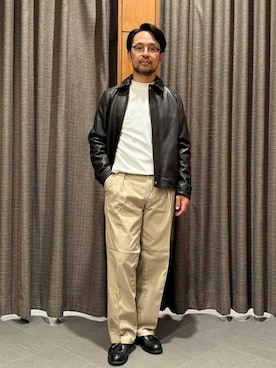 「ロンT」｜「アイテム（ライダースジャケット）」を使った、BEAMS HEART MENさん（メンズ・167cm）の秋コーディネート