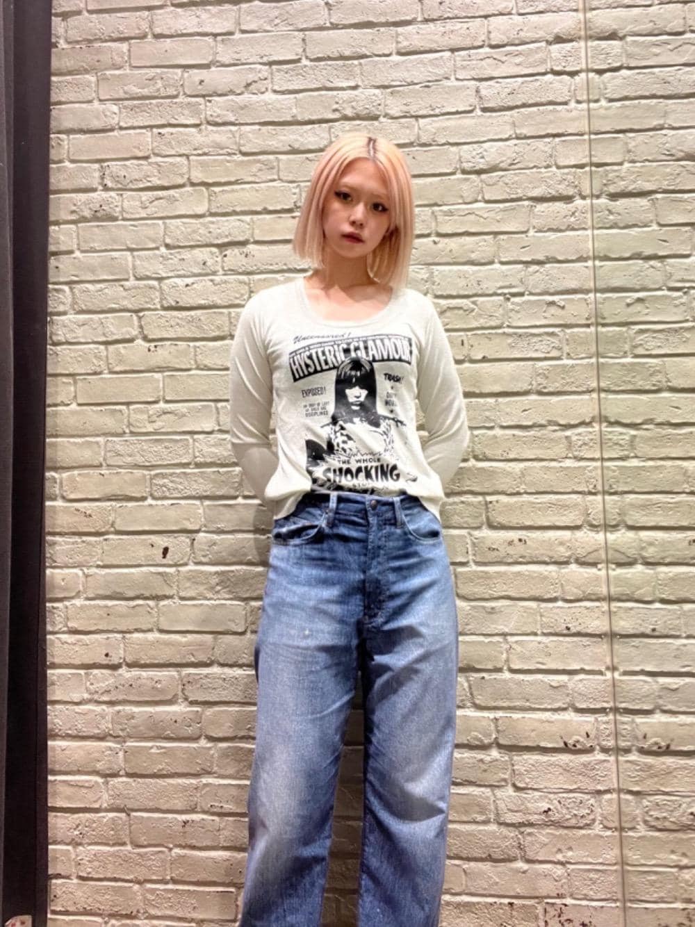 お洒落好き注目【HYSTERIC GLAMOUR】ヴィンテージデニム転写レギンス HYSTERIC GLAMOUR（ヒステリックグラマー）の「VINTAGE DENIM
