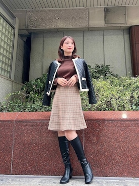 「リブニット」｜「アイテム（ノーカラージャケット）」を使った、PROPORTION STAFFさん（レディース・158cm）の秋コーディネート