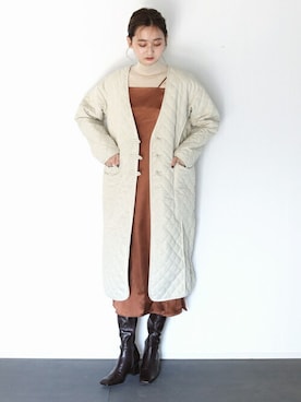 「CLEIO（クレイオ）のアイテム（ノーカラーコート）」を使った、CLEIO staffさん（レディース・169cm）の冬コーディネート