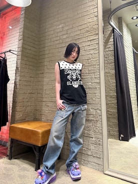 「ロック」｜「アイテム（タンクトップ）」を使った、YUIKAさん（レディース・159cm）の夏コーディネート