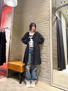 「HYSTERIC GLAMOUR（ヒステリックグラマー）のSMOKE ON THE WATER キャミソール（キャミソール、ブラック系）」を使った、YUIKAさん（レディース・158cm）の夏コーディネート