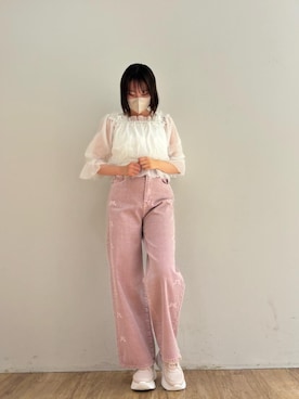 「MAJESTIC LEGON（マジェスティックレゴン）の厚底2WAYリボンスニーカー（スニーカー）」を使った、ひなのさん（レディース・159cm）の夏コーディネート
