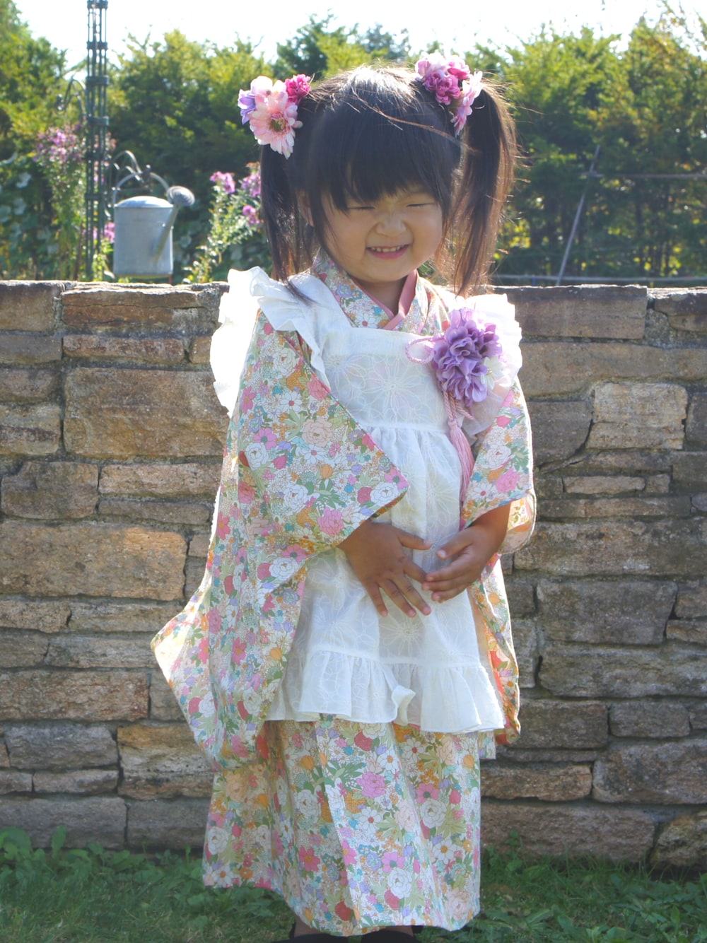 「七五三３歳、七五三、お塩、お塩のお服、3歳、３歳女の子、キッズコーデ、キッズファッション」｜「もこもこぽわんのアイテム（着物、その他）」を使った、お塩さん（キッズ・80cm）の秋コーディネートの1枚目の写真