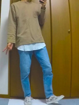 「部屋撮り」｜「アイテム（スウェット）」を使った、まっちー☻さん（メンズ・168cm）の秋コーディネート