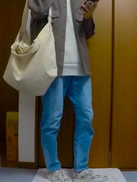 「アイテム（ベスト、ホワイト系）」を使った、まっちー☻さん（メンズ・168cm）の春コーディネート