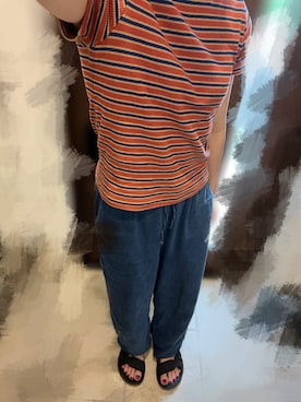 「FREAK'S STORE（フリークスストア）の限定展開　マルチボーダｰ 半袖 TEE シャツ（Tシャツ/カットソー）」を使った、mofuさん（レディース・148cm・30代）の夏コーディネート