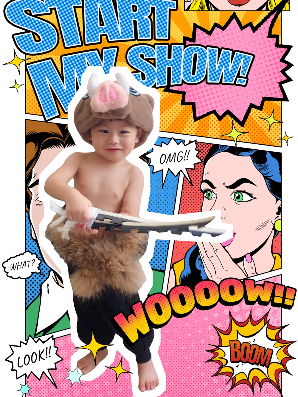 「kids、cosplay、鬼滅の刃、伊之助、萬聖節服裝🎃」｜「DIYのアイテム（帽子、ブラウン系）」を使った、nANaさん（キッズ・90cm）の秋コーディネートの1枚目の写真