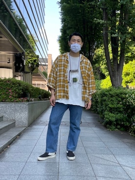 「BlackEyePatch（ブラックアイパッチ）のアイテム（パンツ）」を使った、MASATOSHI KOMORIさん（メンズ・173cm）の春コーディネート