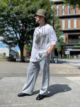 「Munsingwear（マンシングウェア）のアイテム（帽子）」を使った、MASATOSHI KOMORIさん（メンズ・173cm）の夏コーディネート