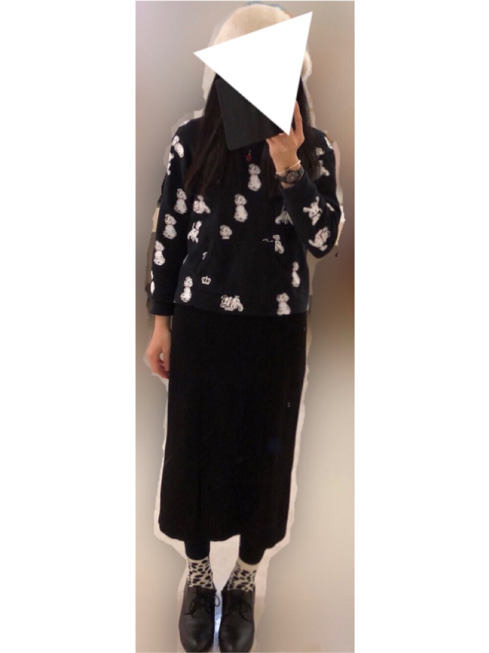 「ベレー帽、モノトーン、ダルメシアン柄、101匹わんちゃん、wearhalloween2021」｜「ルイナスのアイテム（リング、シルバー系）」を使った、黒毛ちゃんさん（レディース・155cm）の秋コーディネートの1枚目の写真