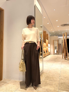「GALLARDAGALANTE（ガリャルダガランテ）のリネンダブルタックパンツ（その他パンツ、ブラウン系）」を使った、sayoさん（レディース・162cm）の春コーディネート