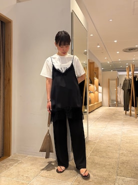「GALLARDAGALANTE（ガリャルダガランテ）のロゴTシャツ【La villa 】（Tシャツ/カットソー、ホワイト系）」を使った、sayoさん（レディース・162cm）の春コーディネート