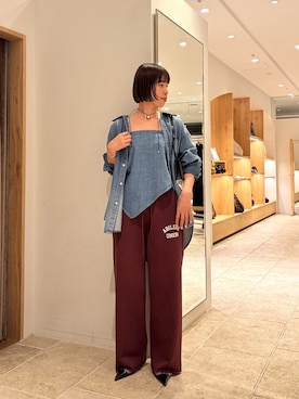 「GALLARDAGALANTE（ガリャルダガランテ）のスウェットパンツ（その他パンツ、レッド系）」を使った、sayoさん（レディース・162cm）の秋コーディネート