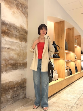 「GALLARDAGALANTE（ガリャルダガランテ）の【2.718】サムリングサンダル（サンダル、ベージュ系）」を使った、sayoさん（レディース・162cm）の春コーディネート