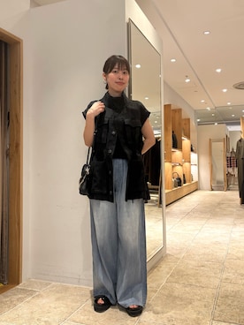 「GALLARDAGALANTE（ガリャルダガランテ）の【夏でも快適】シアーデニムパンツ（その他パンツ、ブルー系）」を使った、sayoさん（レディース・162cm）の春コーディネート