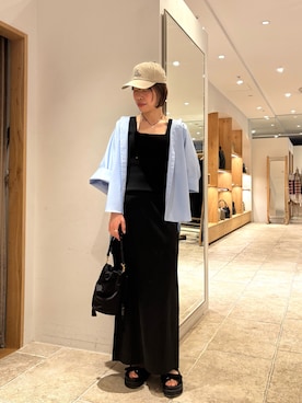 「GALLARDAGALANTE（ガリャルダガランテ）のハーフスリーブシャツ（シャツ/ブラウス、ブルー系）」を使った、sayoさん（レディース・162cm）の春コーディネート