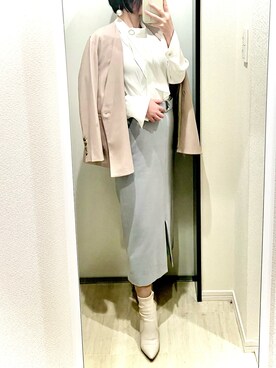 「ハイネックトップス」｜「アイテム（ノーカラージャケット）」を使った、minionさん（レディース・148cm）の春コーディネート