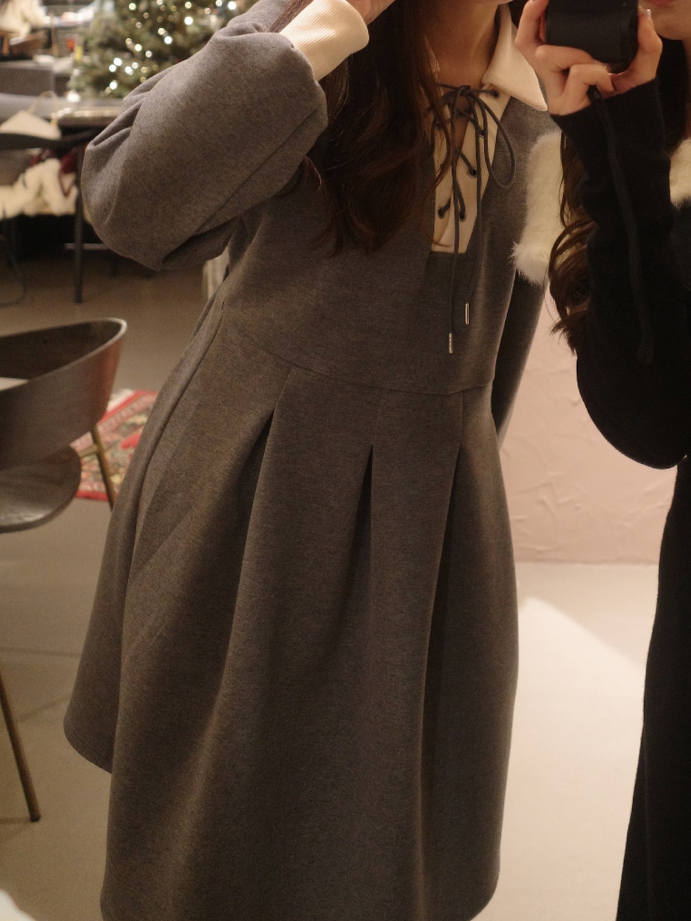 idem（イデム）の「lace up polo long sleeve onepiece / ロング