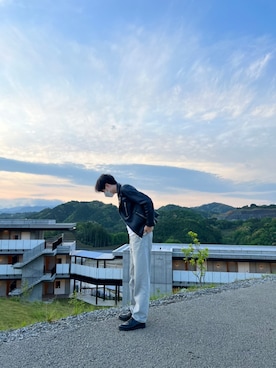 「LIDNM（リドム）のアイテム（ライダースジャケット）」を使った、けすけ　さん（メンズ・179cm）の春コーディネート