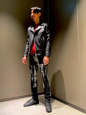 「DIESEL（ディーゼル）のアイテム（ライダースジャケット）」を使った、Katsuoさん（メンズ・184cm）の秋コーディネート
