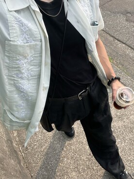 「usedのアイテム（シャツ/ブラウス、ブルー系）」を使った、トヨタタタタイトさん（メンズ・167cm）の夏コーディネート